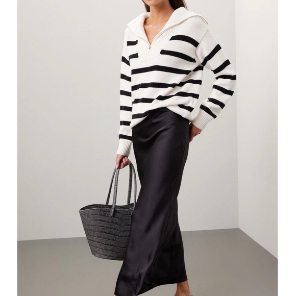 English Factory Cream striped half zipper pullover Knit Sweater size M